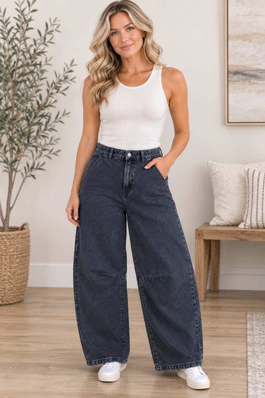 Cotton On Barrel Jeans Womens 26 Black High Rise Relaxed Tapered 100% Cotton